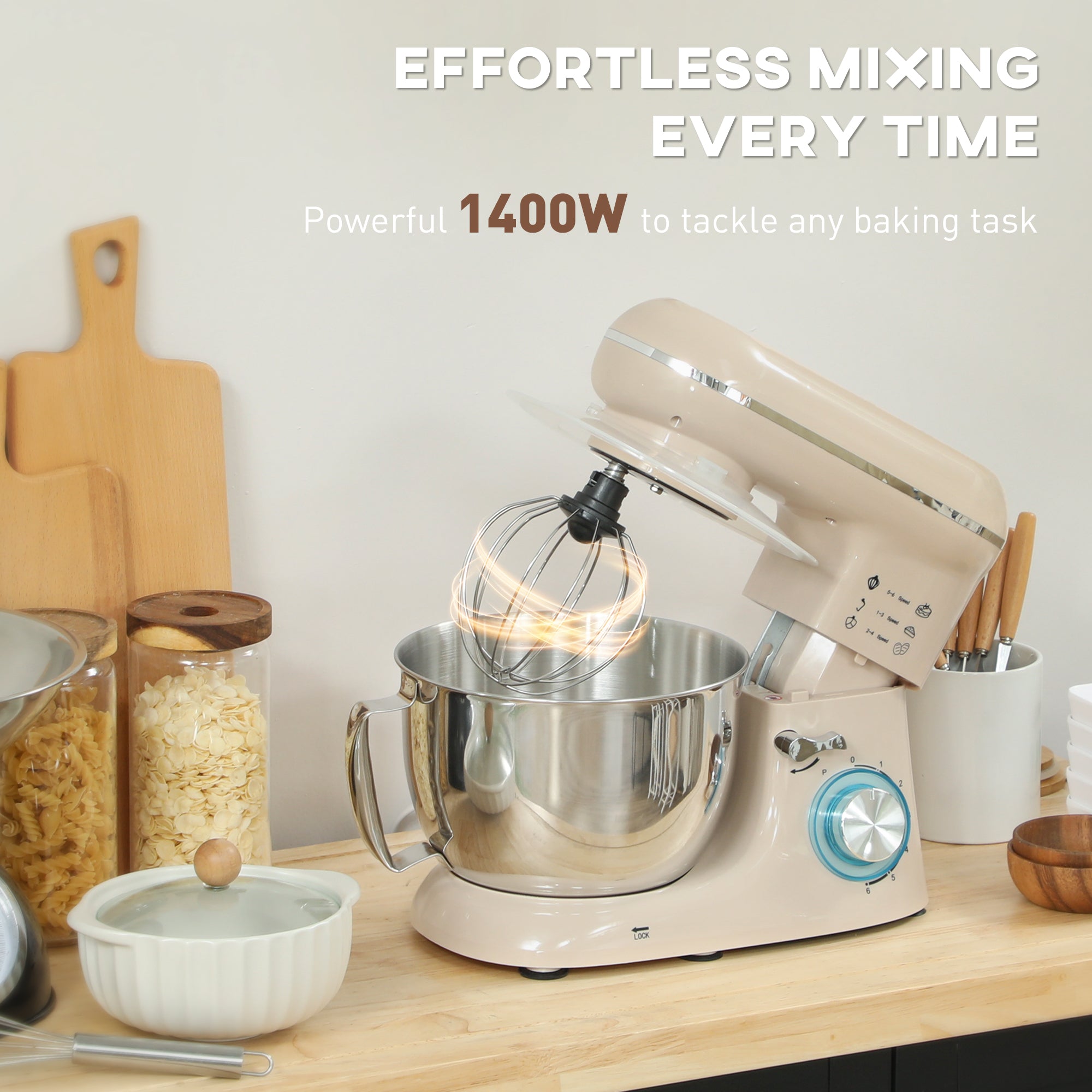1300W Kitchen Stand Mixer, with Accessories - Beige