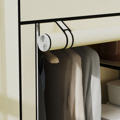 Fabric Wardrobe, Portable Wardrobe with 6 Shelves, 1 Hanging Rail, Foldable Closets, 103 x 43 x 162.5 cm, Cream White