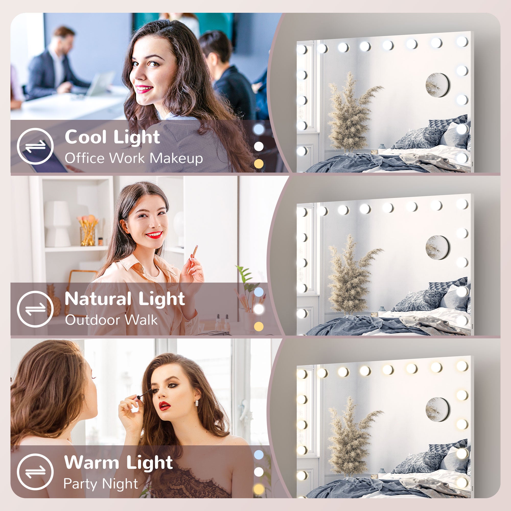 Hollywood Vanity Mirror with Lights, Large 80x62 cm Lighted Makeup Mirror with 3 Colour, 18 LED Bulbs, 10X Magnifying, USB Charging Port, Touch Screen, Tabletop or Wall Mounted Design, White