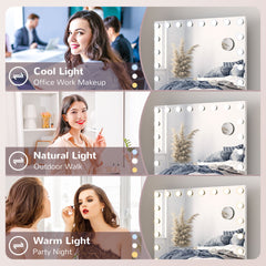 Hollywood Vanity Mirror with Lights, Large 80x62 cm Lighted Makeup Mirror with 3 Colour, 18 LED Bulbs, 10X Magnifying, USB Charging Port, Touch Screen, Tabletop or Wall Mounted Design, White