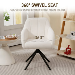 360 Degree Swivel Accent Chair, Teddy Fleece Fabric Armchair, Upholstered Tufted Vanity Chair with Steel Legs for Living Room, Bedroom, Home Office, White