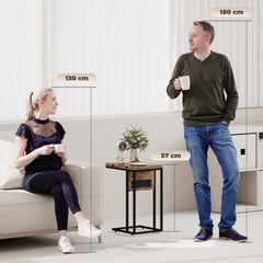 Fynco - C Shaped Side Table with Charging Station and Foldable Top - Rustic Brown