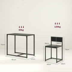 Dining Table and Chairs Set 2, Dining Room Sets, Rectangular Space Saving Table and 2 Chairs for Compact Kitchens, Steel Frame, Black