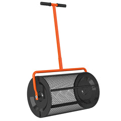 Compost Spreader, 24" Peat Moss Spreader with Height Adjustable T Shaped Handle and Metal Mesh Basket, Garden Spreader for Seeding, Spreading Manure, Orange