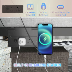 King Bed Frame with LED Lights and Charging Station, Metal Platform Bed Frame with Under Bed Storage, Black