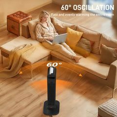 Fynco - 2000W Ceramic Electric Heater with Fan, Timer, Oscillation - Black