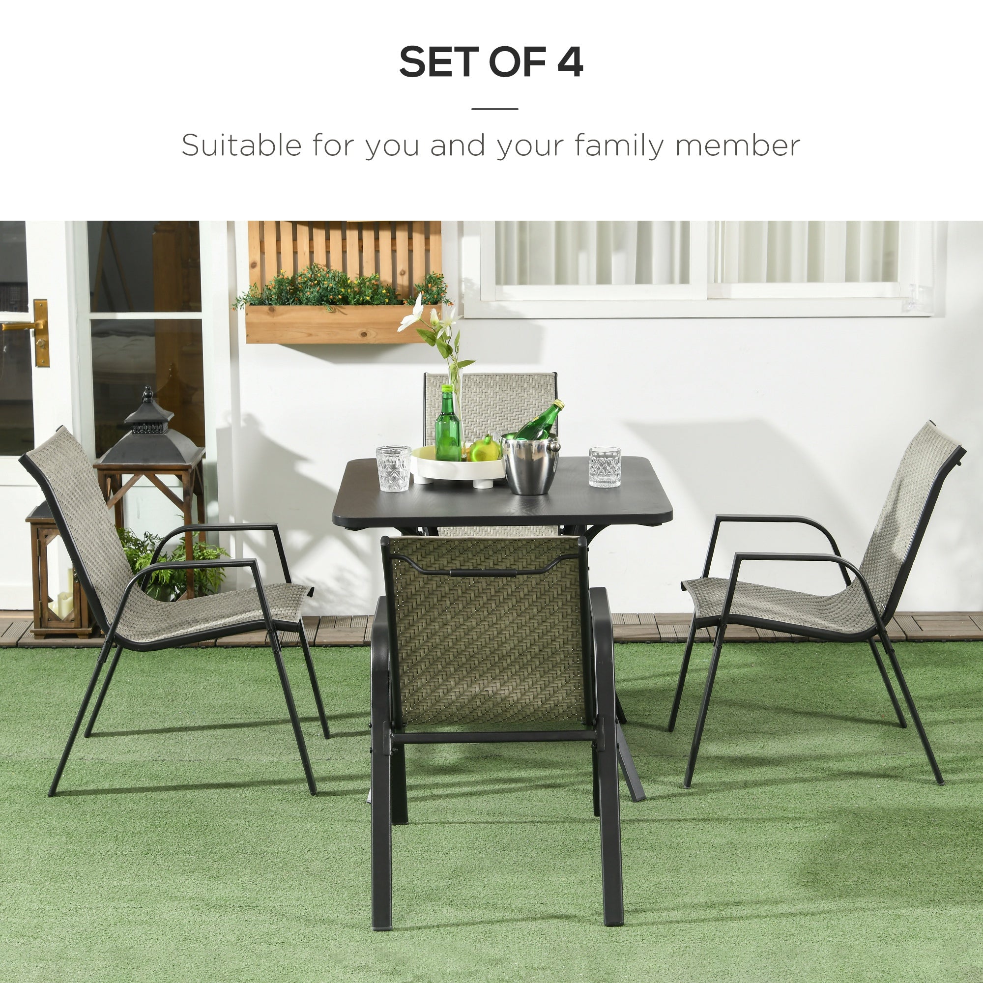 Four-Piece Stacking Rattan Garden Seat Set - Mixed Grey