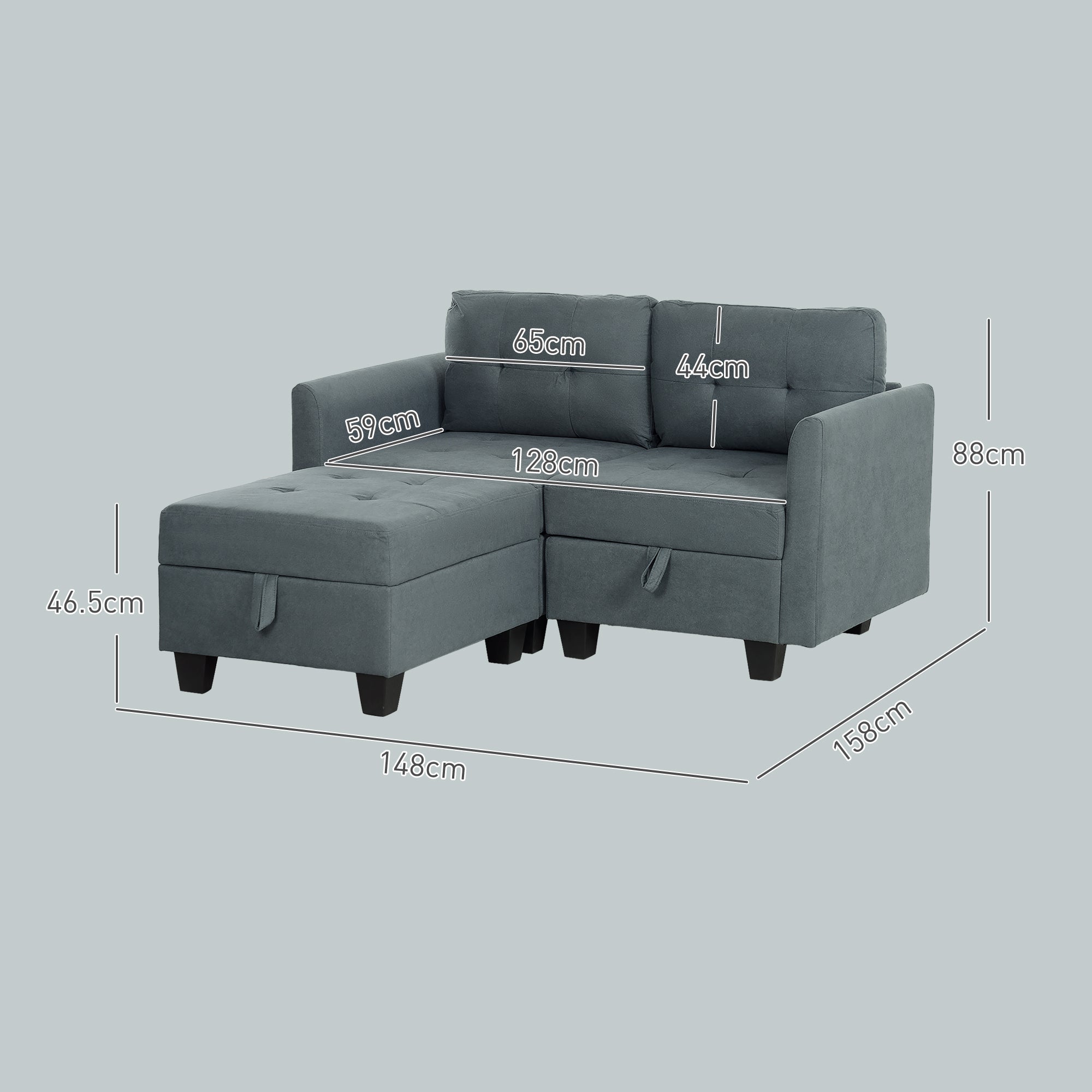 L' Shape Modular Storage Sofa - Dark Grey