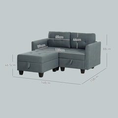 L' Shape Modular Storage Sofa - Dark Grey