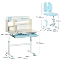 Kids Desk and Chair Set, with Storage Shelves, Washable Cover, for Ages 3-12 Years - Blue
