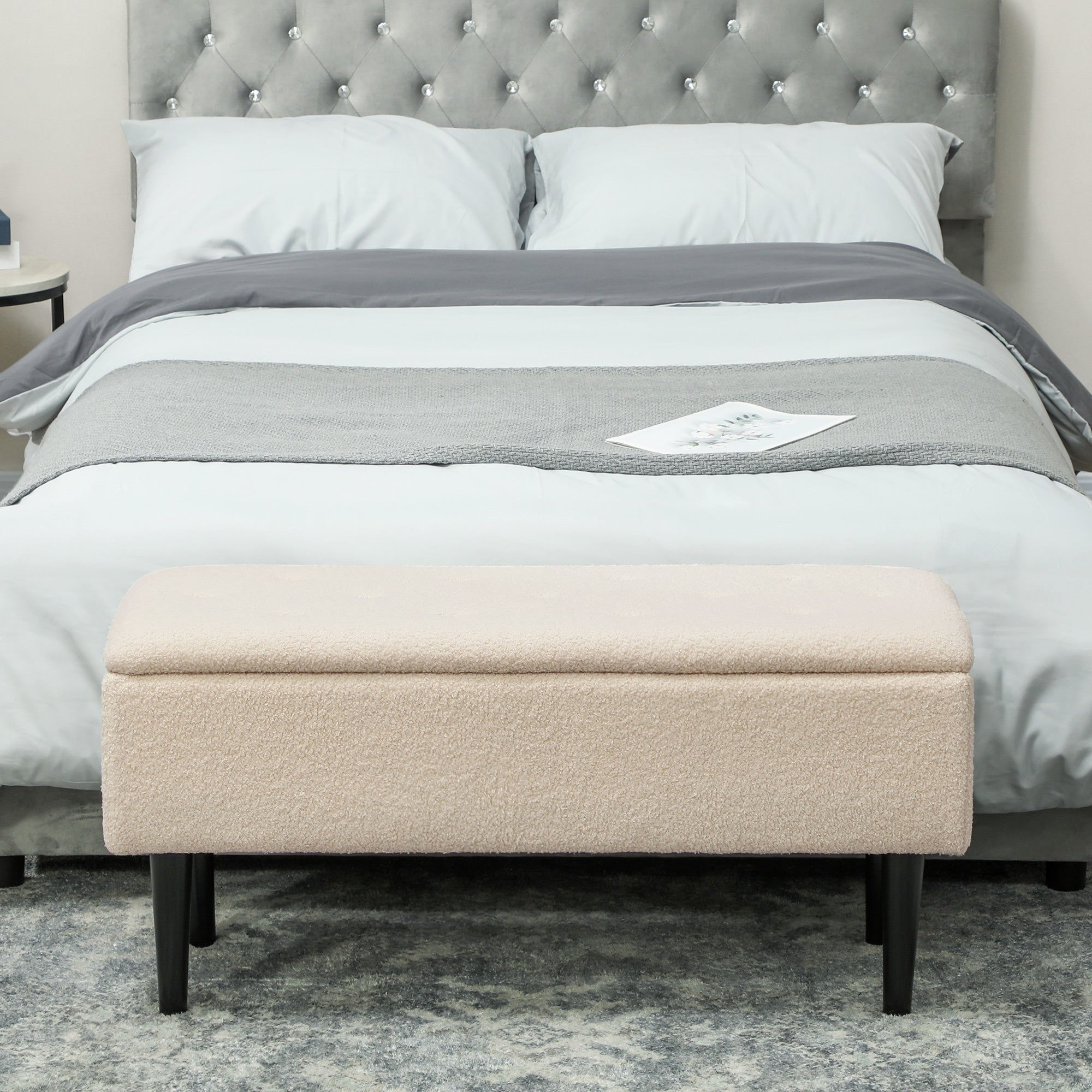 47L Teddy Fleece Storage Ottoman - Cream