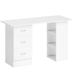 Fynco - Computer Desk, Writing Table, PC Workstation with 3 Storage Shelves and Drawers, Silver Handle, for Home Office, White