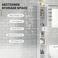 Fynco - Tall Bathroom Cabinet, Farmhouse Slim Bathroom Storage Cabinet with Barn Doors, Toilet Paper Roll Holder, Drawer and Adjustable Shelves, Narrow Bathroom Storage Unit, 20 x 20 x 185cm, White