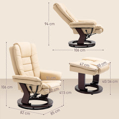 Faux Leather 135° Reclining Chair and Footstool - Beige
