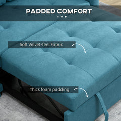 Loveseat Sofa Bed, Convertible Bed Settee with 2 Cushions, Side Pockets for Living Room, Blue