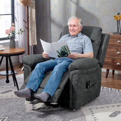 Fynco - Power Lift Recliner Chair with Vibration Massage, Heat, USB - Grey