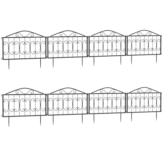 Fynco - Decorative Garden Fencing, 8PCs Outdoor Picket Fence Panels, Rustproof Metal Wire Landscape Flower Bed Border Edging Animal Barrier, Black
