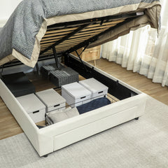 Fynco - Double Ottoman Bed Frame, with Front Drawer - Cream