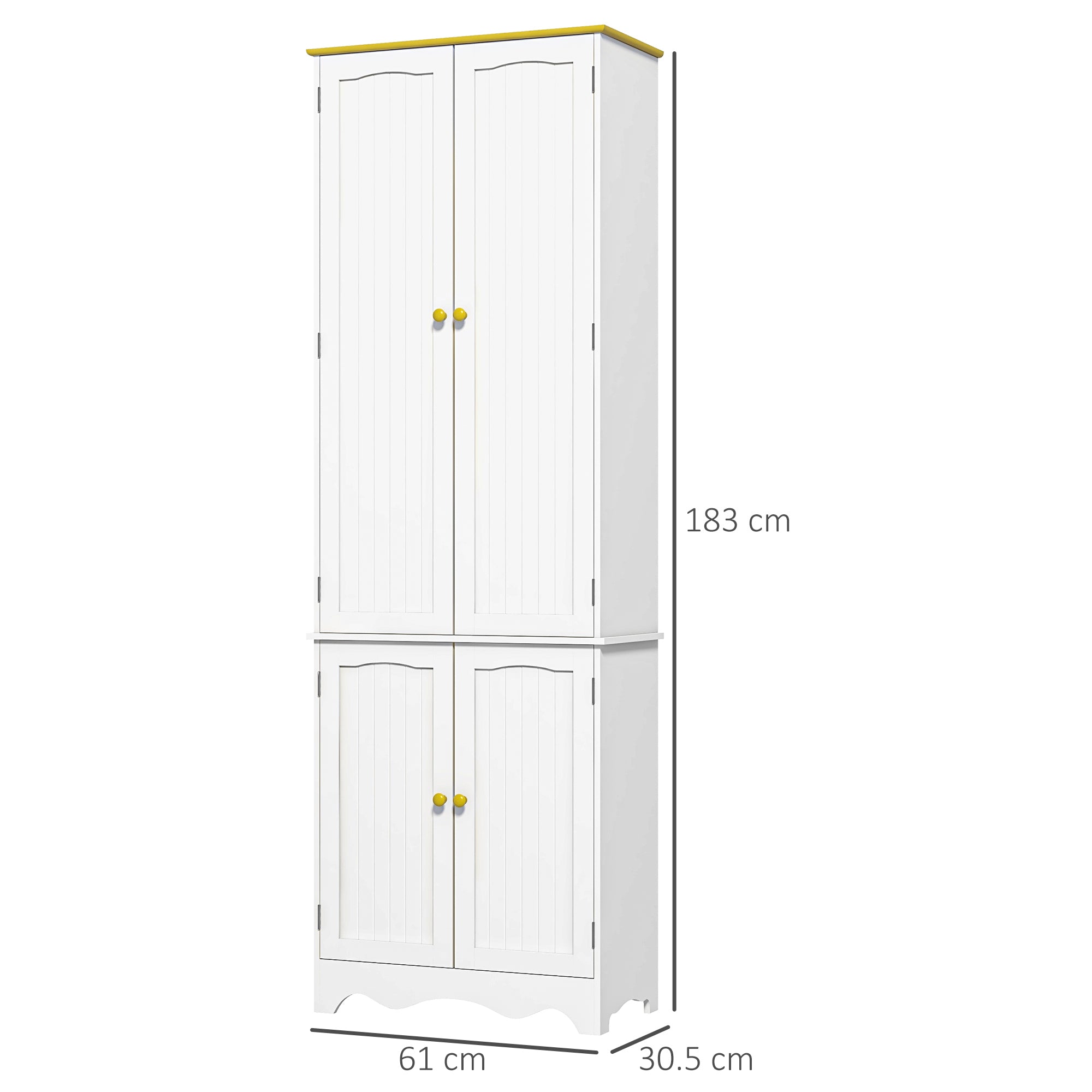 Freestanding 4-Door Kitchen Cupboard, Storage Cabinet Organizer with 4 Shelves, White