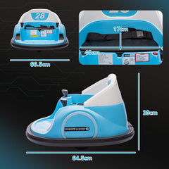 AIYAPLAY 360° Rotation Kids Bumper Car, 12V Waltz Car with Remote Control, Dual Joystick, Music, Lights, Light Blue