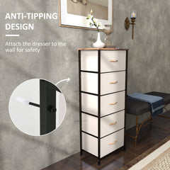 Fabric Chest of Drawers, Industrial Bedroom Dresser with 5 Fabric Drawers, Steel Frame and Wooden Top for Nursery, Living Room, Hallway, Cream White