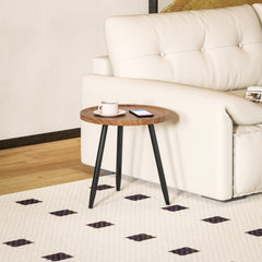 Modern Round Coffee Table with Steel Frame for Small Space, Sofa Beside, Living Room, Bedroom, Chestnut Wood Effect