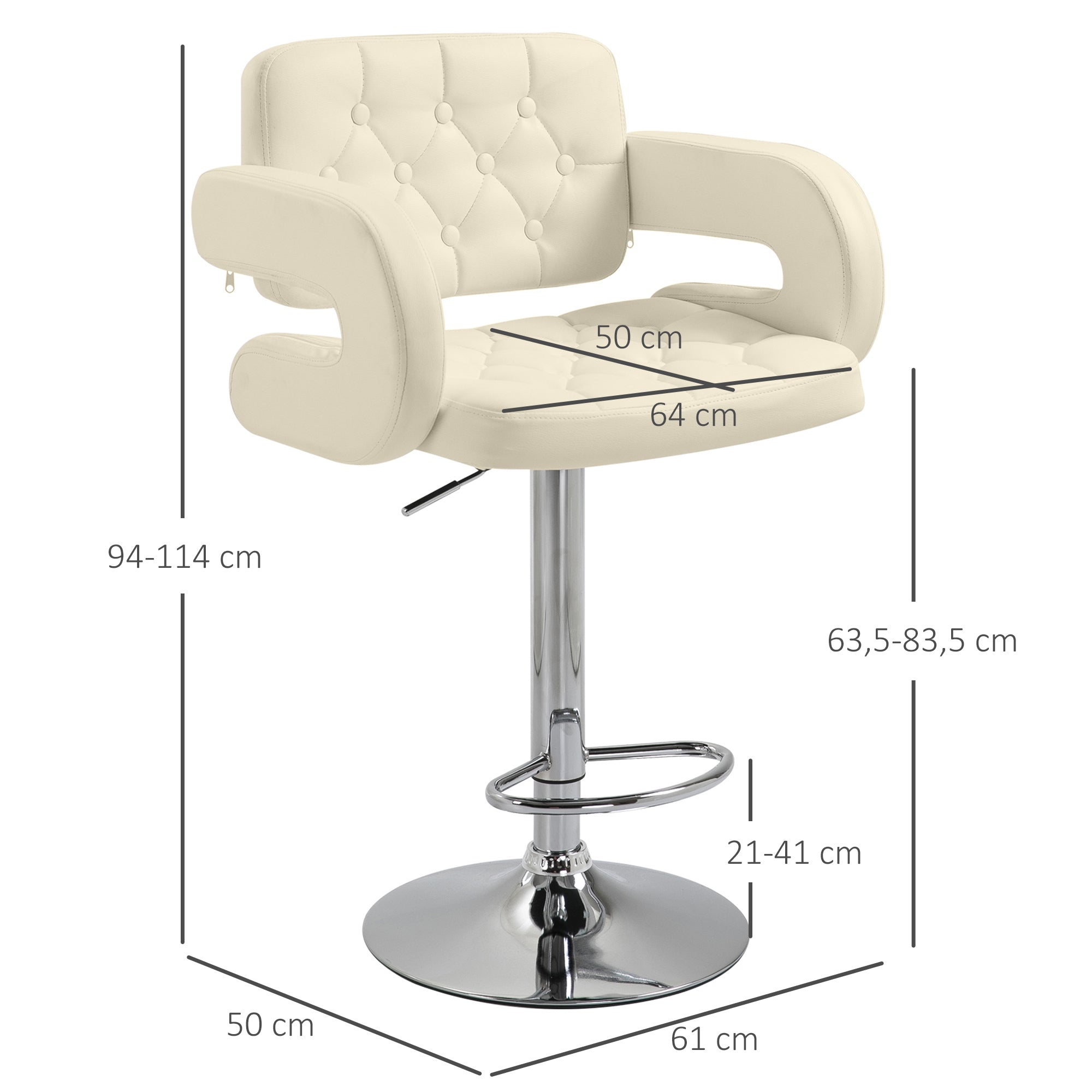 PU Leather Upholstered Swivel Bar Stool, Height Adjustable with Back, Armrest, Footrest, Beige
