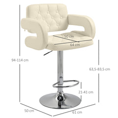 PU Leather Upholstered Swivel Bar Stool, Height Adjustable with Back, Armrest, Footrest, Beige