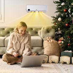 Fynco - Wall Downflow Heater 2 Heat and Fan 1000W/2000W, Electric Space Heater with Timer Remote Oscillating, for Bedroom Home Office, White and Silver