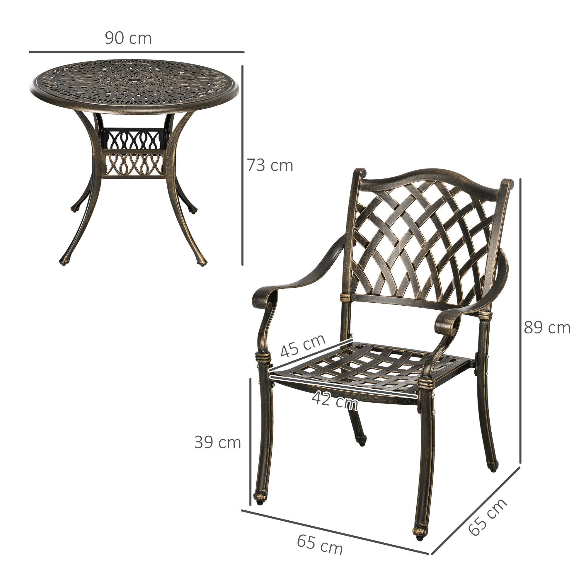 5-Piece Outdoor Furniture Dining Set, Cast Aluminum Conversation Set Includes 4 Chairs and Φ90cm Round Table with Φ50mm Umbrella Hole for Patio Garden Deck, Flower Design
