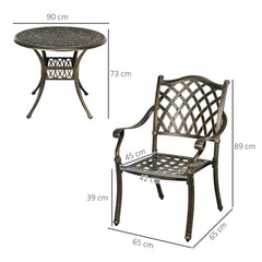 5-Piece Outdoor Furniture Dining Set, Cast Aluminum Conversation Set Includes 4 Chairs and Φ90cm Round Table with Φ50mm Umbrella Hole for Patio Garden Deck, Flower Design