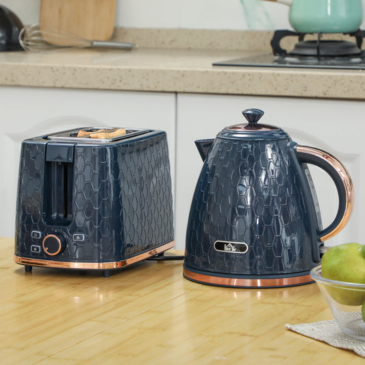 1.7L 3000W Fast Boil Kettle & 2 Slice Toaster Set, Kettle and Toaster Set with Auto Shut Off, Browning Controls, Blue