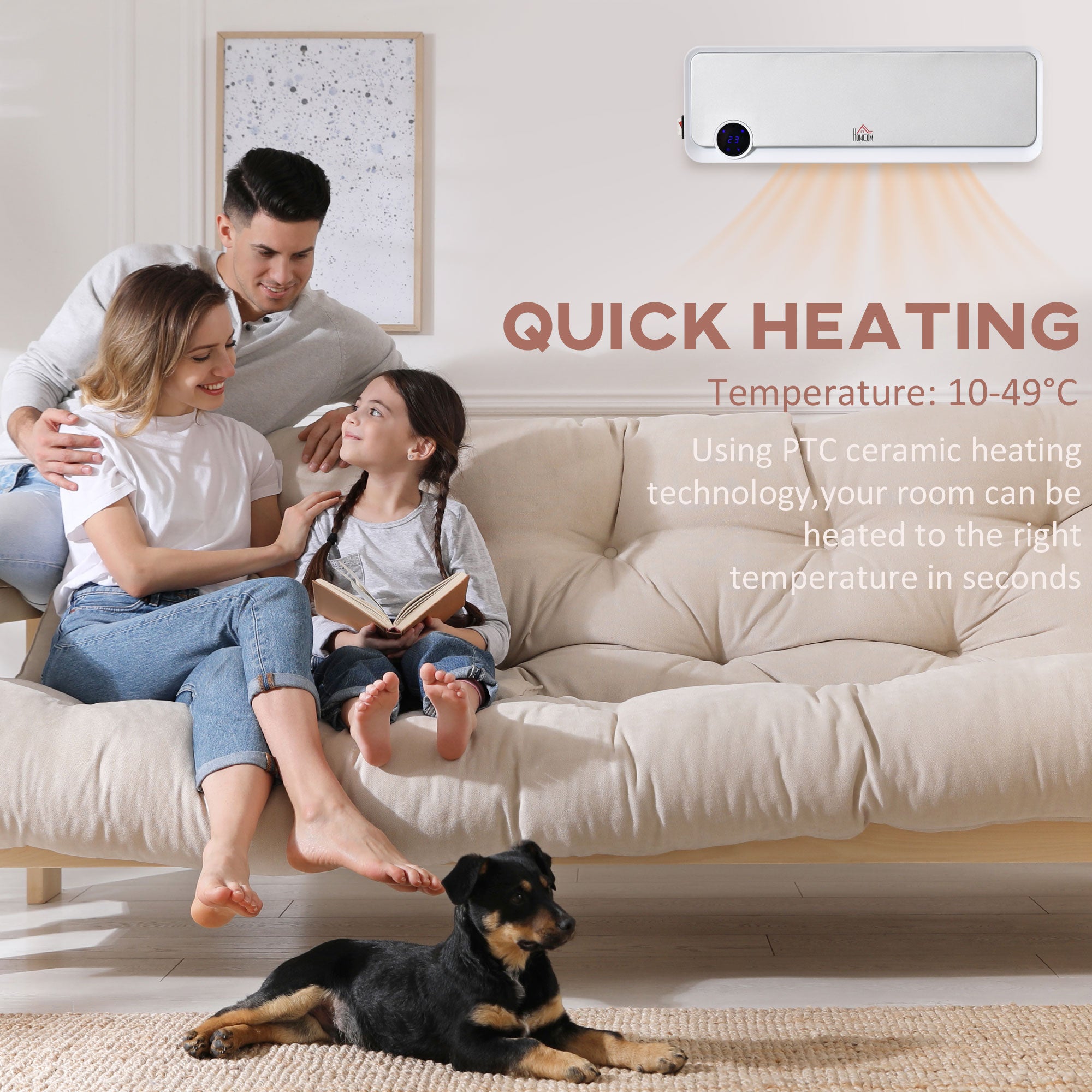 Fynco - Wall Downflow Heater 2 Heat and Fan 1000W/2000W, Electric Space Heater with Timer Remote Oscillating, for Bedroom Home Office, White and Silver