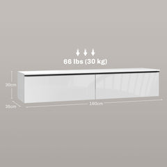 160cm High Gloss Floating TV Unit Stand for TVs up to 70", Wall Mounted TV Cabinet with Storage Cupboards, White