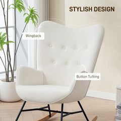 Rocking Chair, Modern Upholstered Velvet Armchair with Solid Wood Legs and Metal Frame for Living Room, Bedroom, Cream