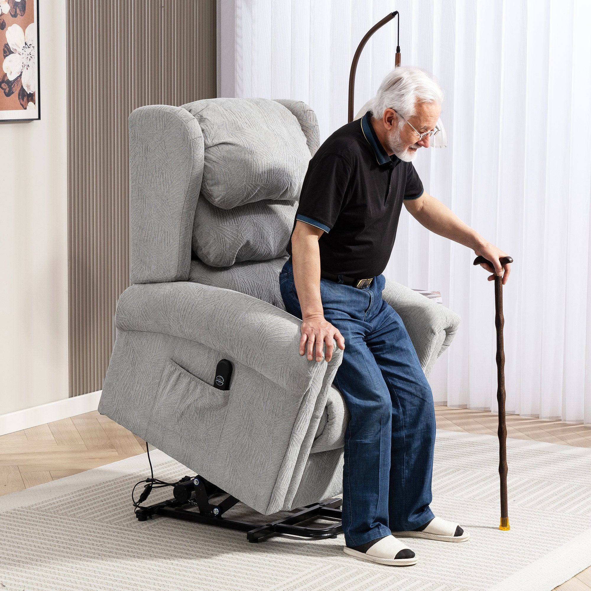 Velvet-Feel Electric Riser Recliner Chair - Grey