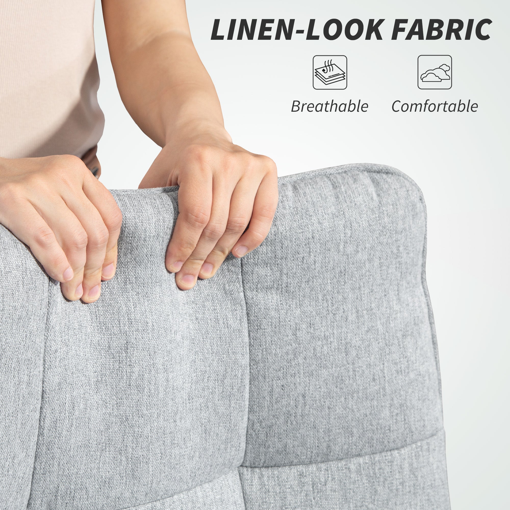 Fynco - Double Padded Linen-Look Office Chair - Light Grey