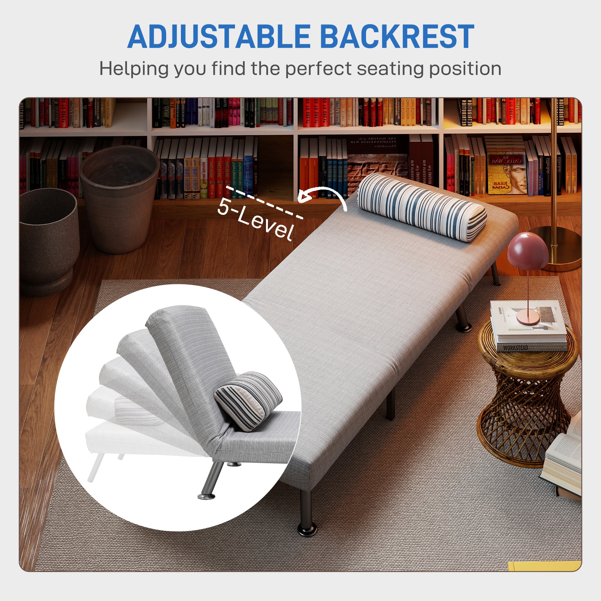 Single Sofa Bed, 1 Person Sleeper Foldable Lounge with Pillow, Grey