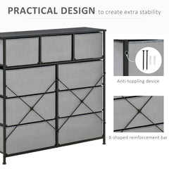 Nine Drawer Fabric Dresser - Grey