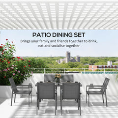 Seven-Piece Metal Dining Set, with Glass-Top Table - Grey