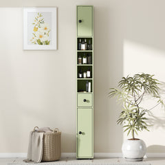 kleankin 180cm Slim Bathroom Cabinet, with Drawer, Shelves and Cupboards - Green