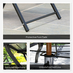 Seven-Piece Steel Outdoor Dining Set, with Parasol Hole - Grey