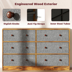 Chest of Drawers, Dresser with 6 Fabric Drawers - Grey and Rustic Brown