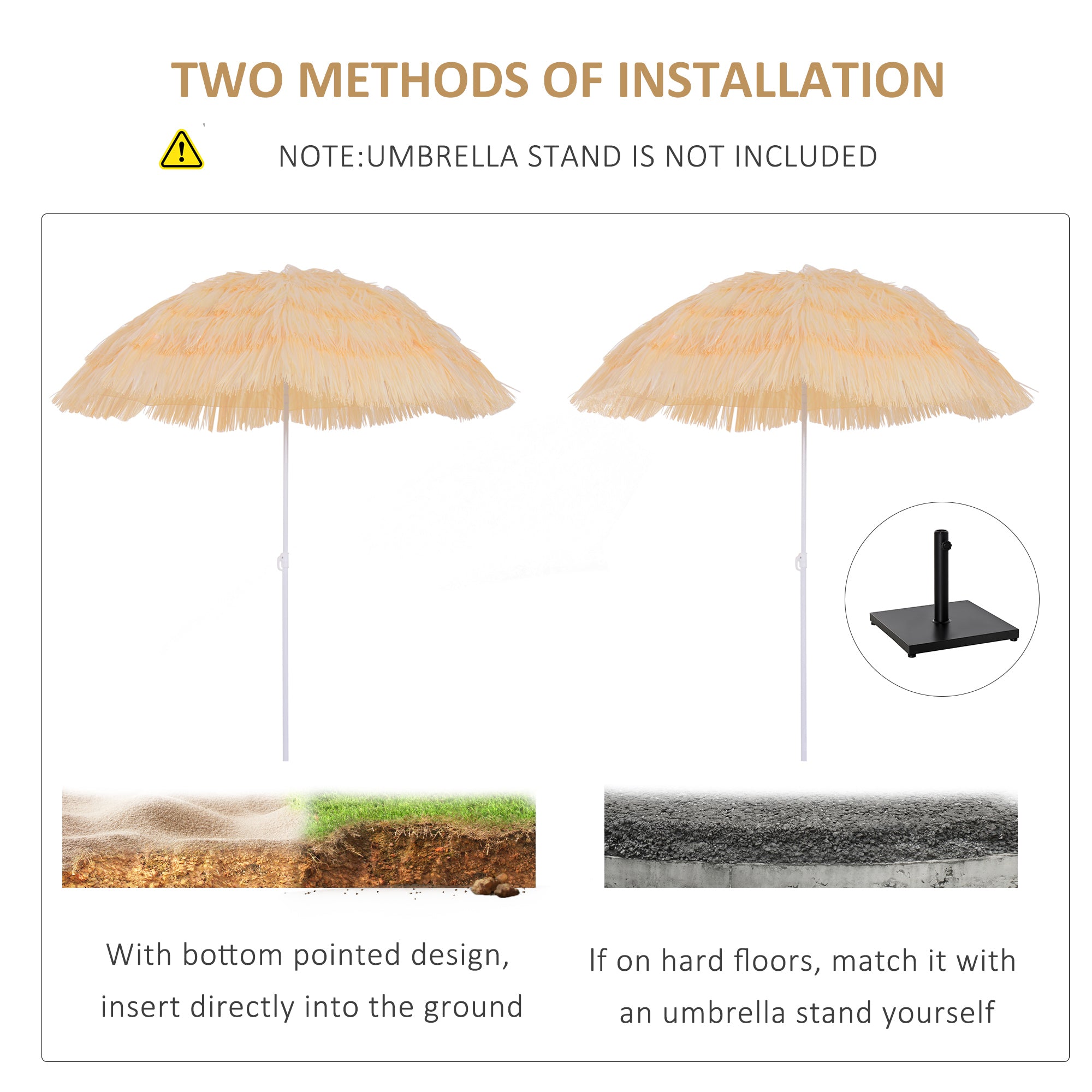 1.6m Patio Garden Hawaii Beach Sun Umbrella Sunshade Hawaiian Folding Tilting Crank Parasol (Wheat)