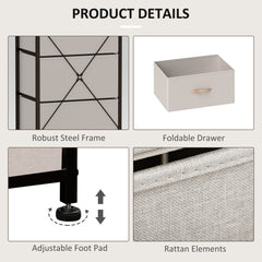 Fabric Chest of Drawers, Industrial Bedroom Dresser with 5 Fabric Drawers, Steel Frame and Wooden Top for Nursery, Living Room, Hallway, Cream White