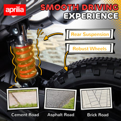 AIYAPLAY 12V Aprilia Licensed Kids Motorbike with Training Wheels, Spring Suspension, LED Headlight, USB, Music, Red/Black