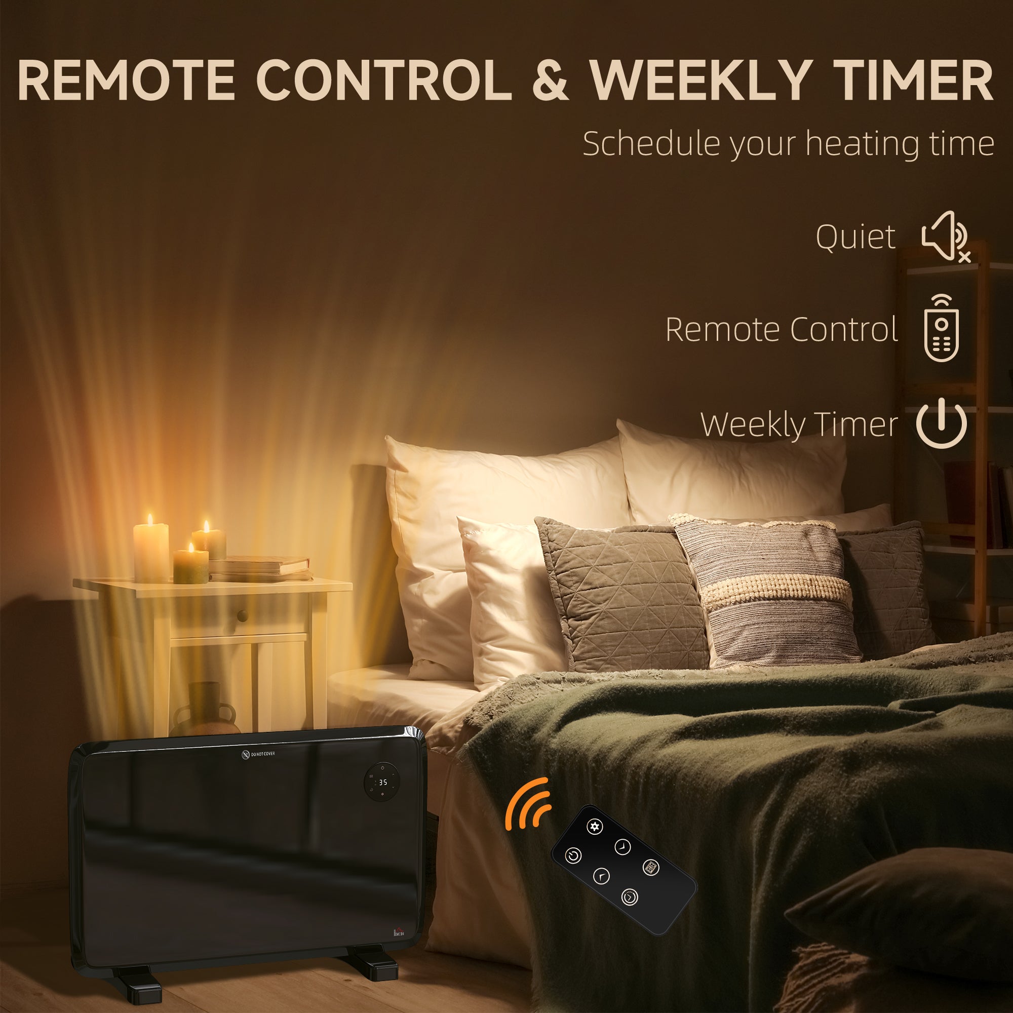 Fynco - 1.2kW Freestand/On-Wall Electric Convector Heater, with Adjustable Thermostat - Black