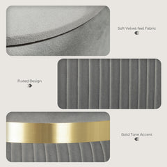 Fynco - Velvet-Feel Storage Ottoman - Light Grey