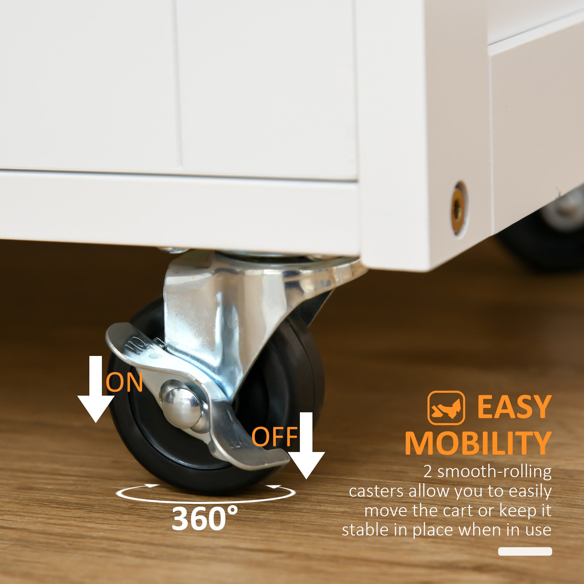 Modern Kitchen Trolley, Rolling Island Storage Cart with Drawer, 9-bottle Wine Rack, Door Cabinets, Wooden Countertop, White
