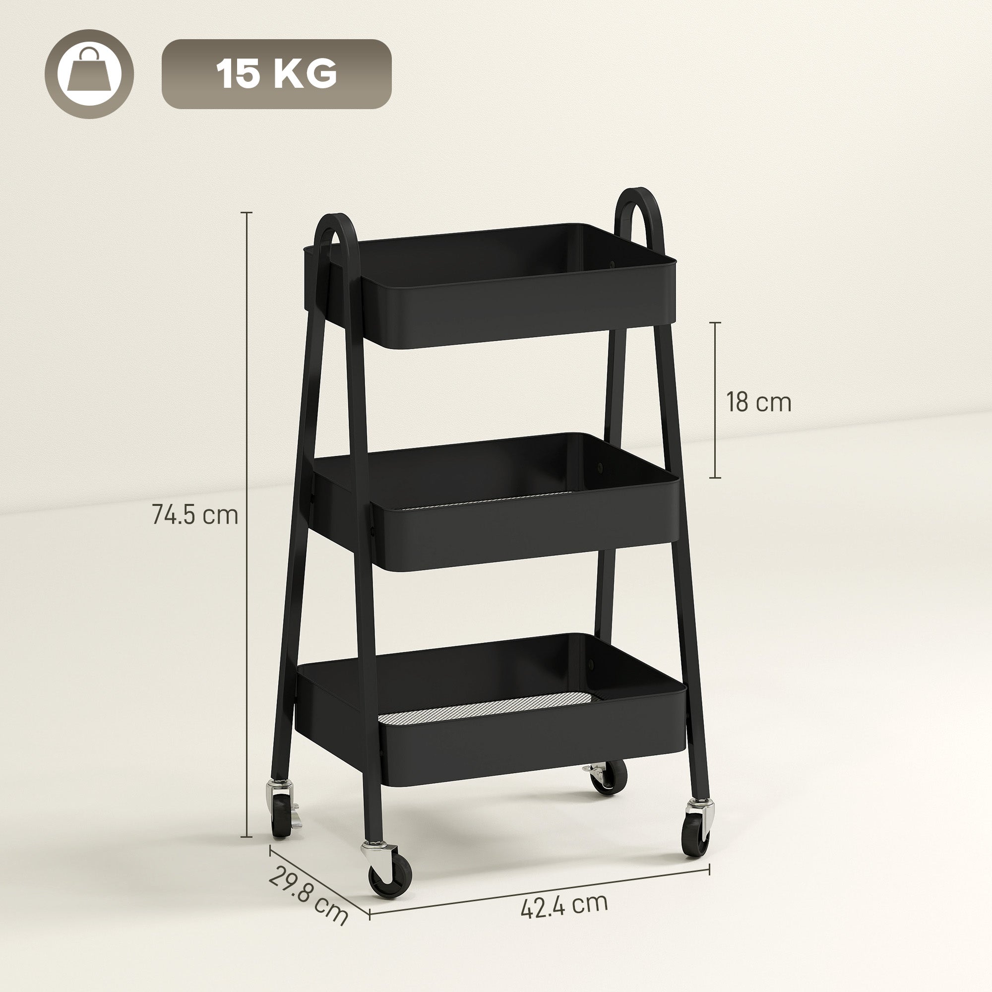 Three-Tier Storage Trolley - Black